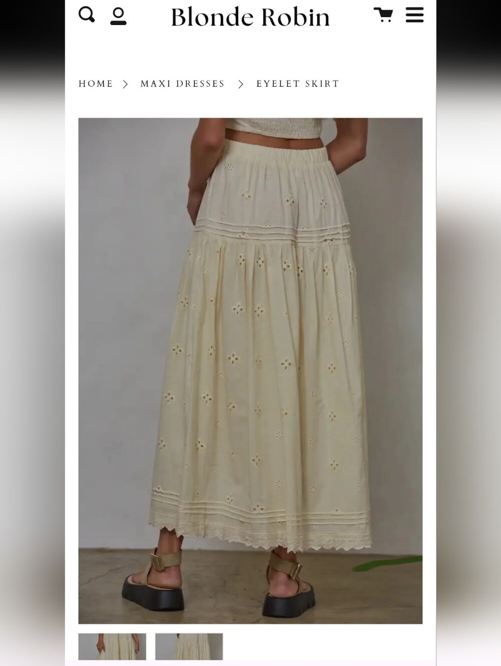 Blonde Robin 100% Cotton Eyelet Embroidered Midi Skirt Ivory Cottagecore Boho M - Picture 11 of 11